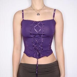 Y2K Italian Purple Lace Up Corset Camisole (S) 